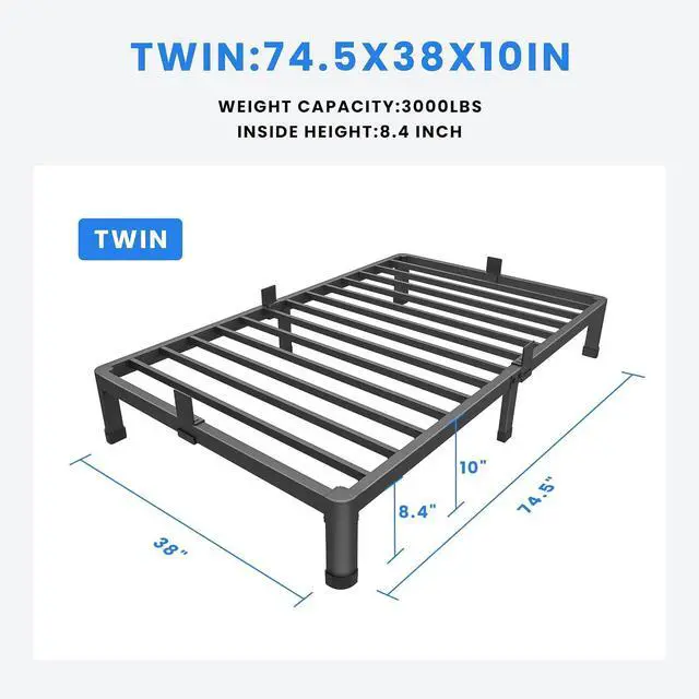 Alt view image 2 of 7 - MAF 10 Inch Twin Size Metal Platform Bed Frame with Round Corner Legs | Mattress Slide Stopper, 3000 LBS Heavy Duty Steel Slats Support, Noise Free, No Box Spring Needed, Easy Assembly