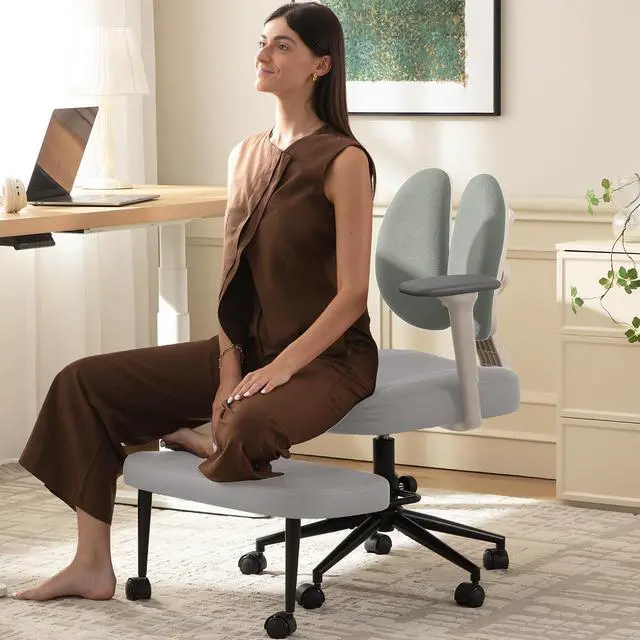 Main image of AreShark Criss Cross Office Chair with Armrest Wheels & Stretchable Rotating Footrest, Ergonomic Cross Legged Swivel Chair with Back Support& Adjustable Height for Yoga Kneeling Meditation Home Office