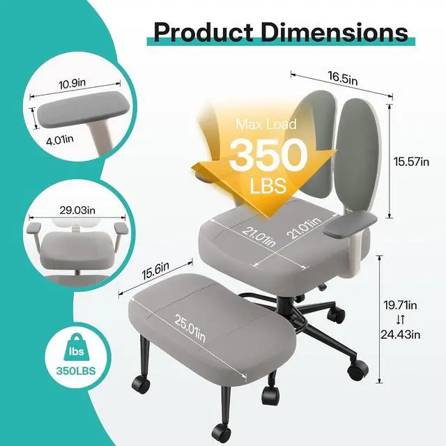Alt view image 2 of 7 - AreShark Criss Cross Office Chair with Armrest Wheels & Stretchable Rotating Footrest, Ergonomic Cross Legged Swivel Chair with Back Support& Adjustable Height for Yoga Kneeling Meditation Home Office