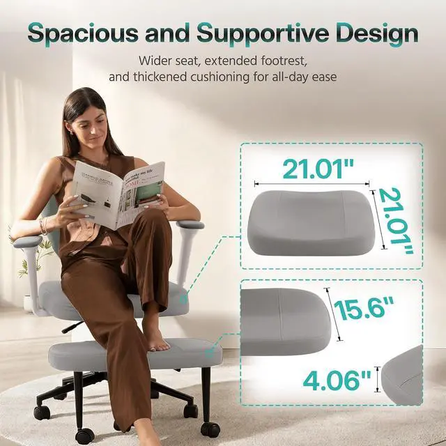 Alt view image 4 of 7 - AreShark Criss Cross Office Chair with Armrest Wheels & Stretchable Rotating Footrest, Ergonomic Cross Legged Swivel Chair with Back Support& Adjustable Height for Yoga Kneeling Meditation Home Office