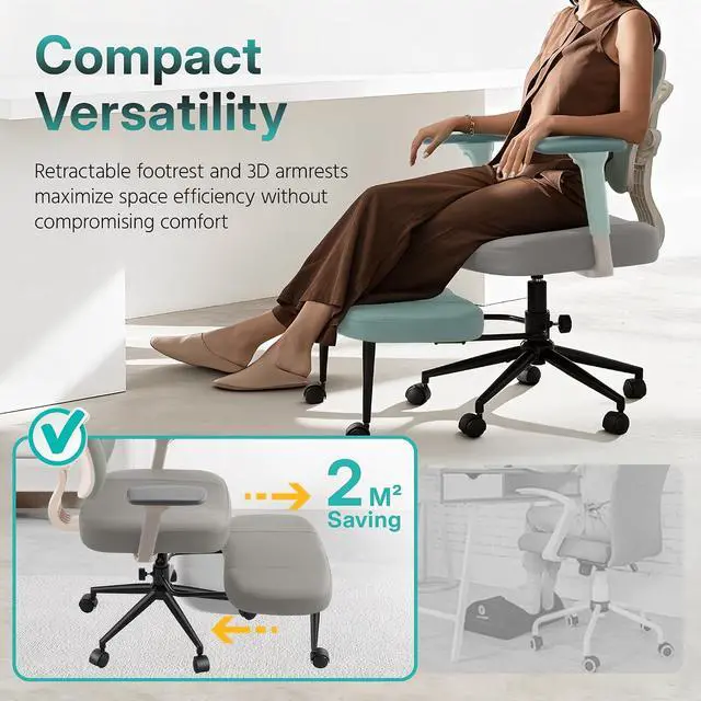 Alt view image 6 of 7 - AreShark Criss Cross Office Chair with Armrest Wheels & Stretchable Rotating Footrest, Ergonomic Cross Legged Swivel Chair with Back Support& Adjustable Height for Yoga Kneeling Meditation Home Office
