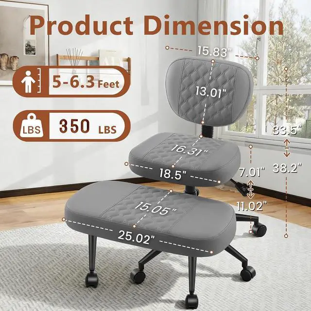 Alt view image 2 of 7 - AreShark Cross Legged Office Chair with Wheels, Kneeling Meditation Wide Criss Cross Swivel Ergonomic Chair with Back Support&Adjustable Height, ADHD Stool with Rotating Footrest for Yoga Home Office