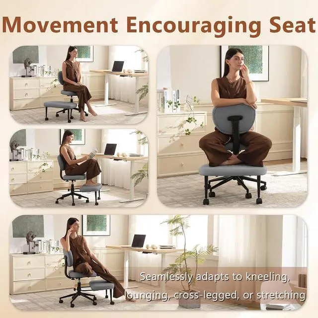 Alt view image 3 of 7 - AreShark Cross Legged Office Chair with Wheels, Kneeling Meditation Wide Criss Cross Swivel Ergonomic Chair with Back Support&Adjustable Height, ADHD Stool with Rotating Footrest for Yoga Home Office