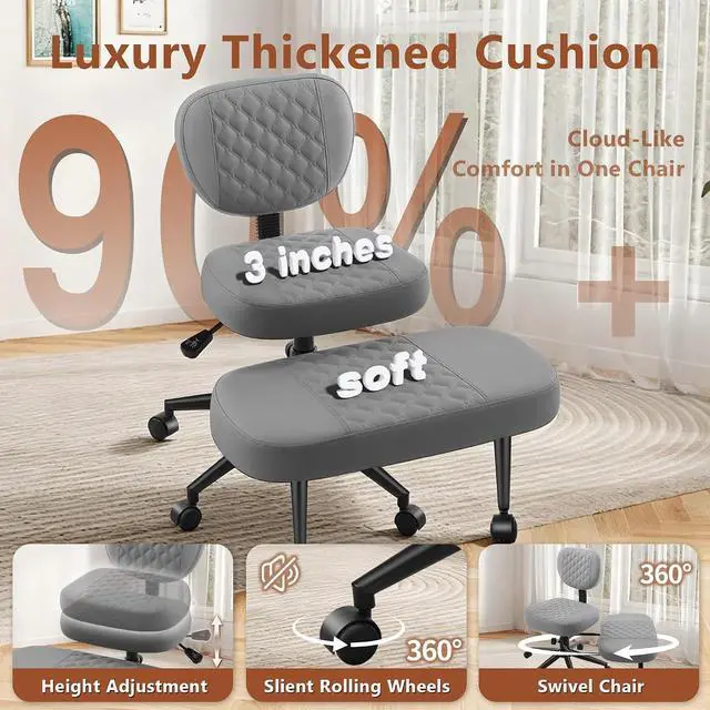 Alt view image 4 of 7 - AreShark Cross Legged Office Chair with Wheels, Kneeling Meditation Wide Criss Cross Swivel Ergonomic Chair with Back Support&Adjustable Height, ADHD Stool with Rotating Footrest for Yoga Home Office