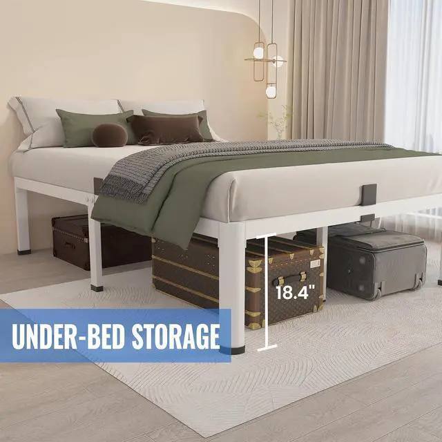 Alt view image 5 of 7 - MAF 20 Inch King Bed Frame White with Round Corner Legs Mattress Stopper | No Box Spring Needed, Heavy Duty Metal Platform Bed Frames, 18.6" Storage Space, 3000 LBS Steel Slats Support, Easy Assembly