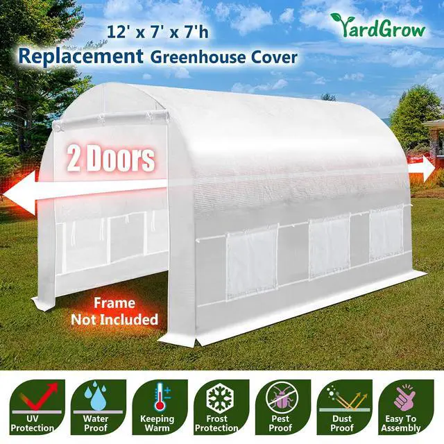 Alt view image 2 of 7 - YardGrow 2-Doors Replacement Greenhouse Cover for Larger Walk in Outdoor Yard Plant Gardening Hot House, Cover ONLY (12'x7'x7', White)