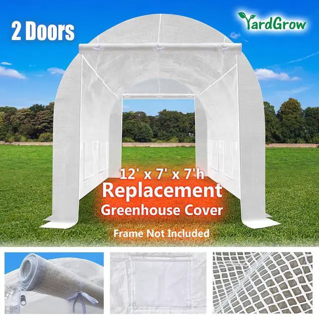 Alt view image 3 of 7 - YardGrow 2-Doors Replacement Greenhouse Cover for Larger Walk in Outdoor Yard Plant Gardening Hot House, Cover ONLY (12'x7'x7', White)