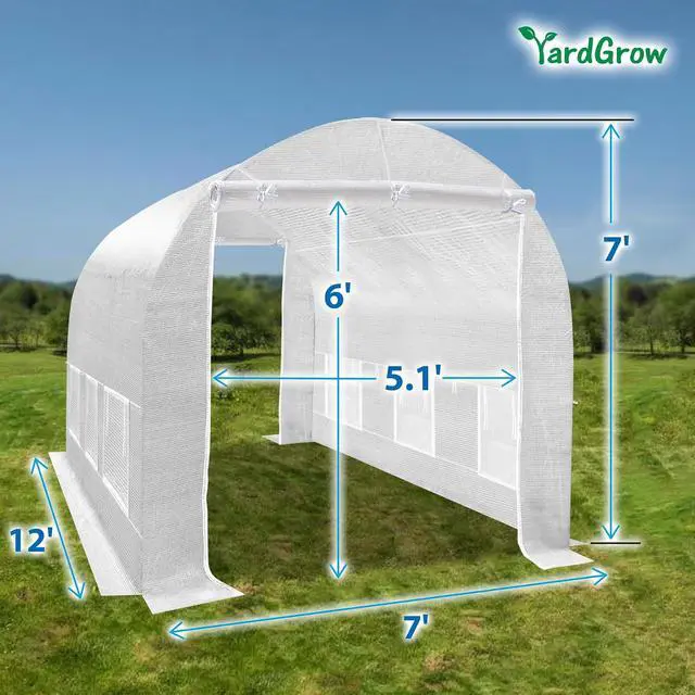 Alt view image 6 of 7 - YardGrow 2-Doors Replacement Greenhouse Cover for Larger Walk in Outdoor Yard Plant Gardening Hot House, Cover ONLY (12'x7'x7', White)