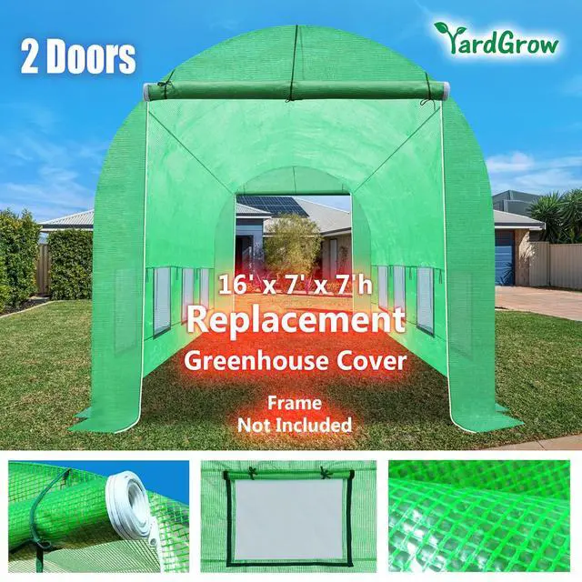 Alt view image 3 of 7 - YardGrow 2-Doors Replacement Greenhouse Cover for Larger Walk in Outdoor Yard Plant Gardening Hot House, Cover ONLY (12'x7'x7', Green)