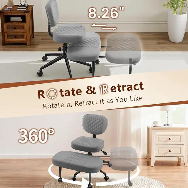 Alt view image 6 of 7 - AreShark Cross Legged Office Chair with Wheels, Kneeling Meditation Wide Criss Cross Swivel Ergonomic Chair with Back Support&Adjustable Height, ADHD Stool with Rotating Footrest for Yoga Home Office