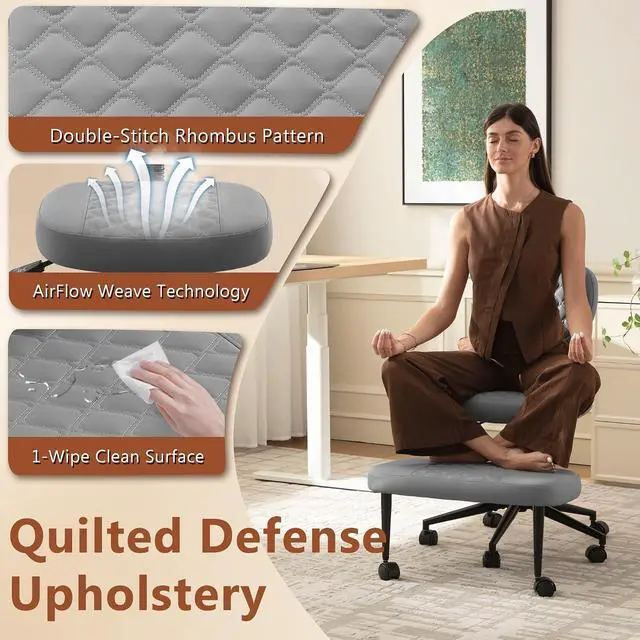 Alt view image 7 of 7 - AreShark Cross Legged Office Chair with Wheels, Kneeling Meditation Wide Criss Cross Swivel Ergonomic Chair with Back Support&Adjustable Height, ADHD Stool with Rotating Footrest for Yoga Home Office