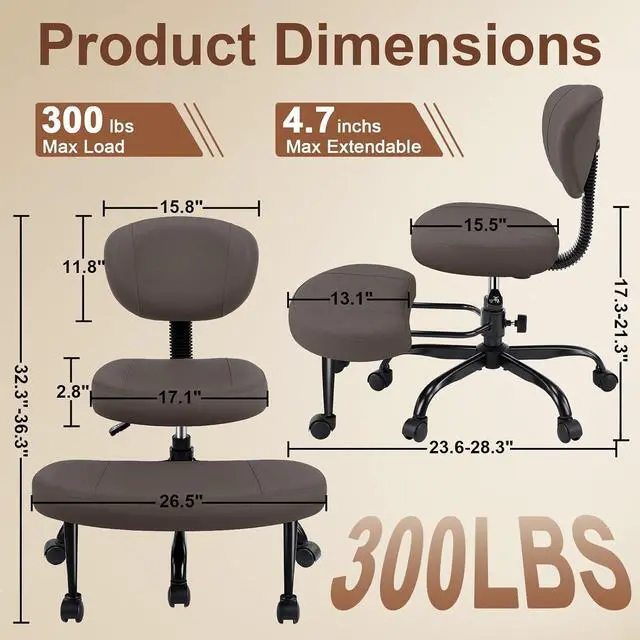 Alt view image 2 of 7 - AreShark Cross Legged Office Chair with Wheels, Kneeling Meditation Wide Criss Cross Swivel Ergonomic Chair with Back Support&Adjustable Height, ADHD Stool with Rotating Footrest for Yoga Home Office