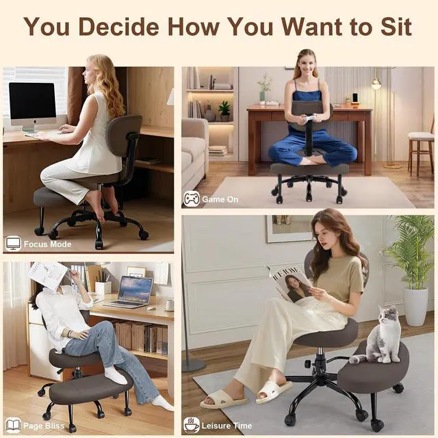 Alt view image 4 of 7 - AreShark Cross Legged Office Chair with Wheels, Kneeling Meditation Wide Criss Cross Swivel Ergonomic Chair with Back Support&Adjustable Height, ADHD Stool with Rotating Footrest for Yoga Home Office