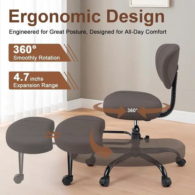 Alt view image 3 of 7 - AreShark Cross Legged Office Chair with Wheels, Kneeling Meditation Wide Criss Cross Swivel Ergonomic Chair with Back Support&Adjustable Height, ADHD Stool with Rotating Footrest for Yoga Home Office