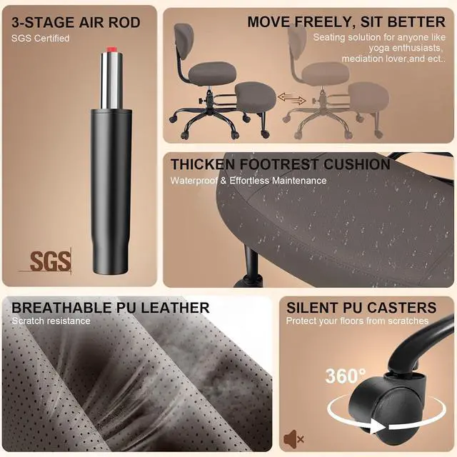 Alt view image 7 of 7 - AreShark Cross Legged Office Chair with Wheels, Kneeling Meditation Wide Criss Cross Swivel Ergonomic Chair with Back Support&Adjustable Height, ADHD Stool with Rotating Footrest for Yoga Home Office