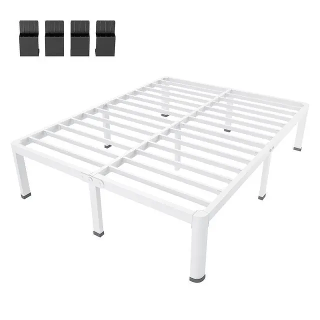 Alt view image 6 of 7 - MAF 20 Inch King Bed Frame White with Round Corner Legs Mattress Stopper | No Box Spring Needed, Heavy Duty Metal Platform Bed Frames, 18.6" Storage Space, 3000 LBS Steel Slats Support, Easy Assembly
