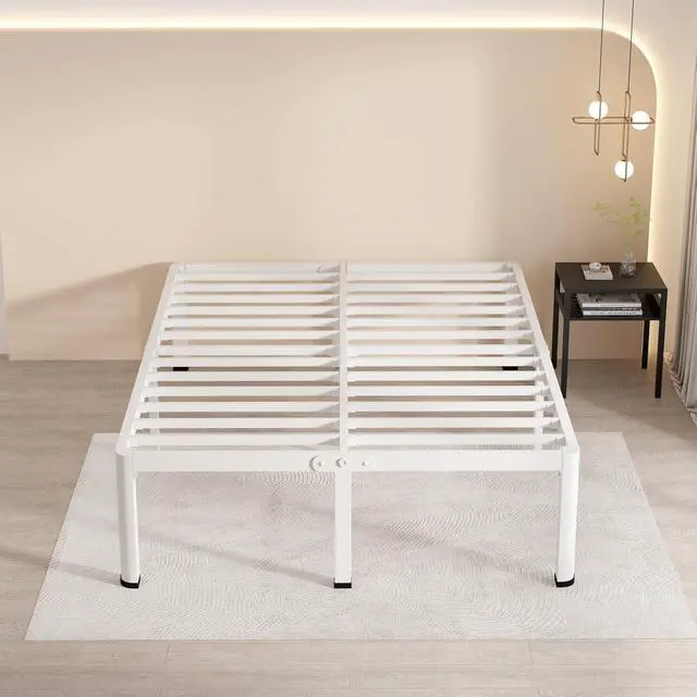 Alt view image 7 of 7 - MAF 20 Inch King Bed Frame White with Round Corner Legs Mattress Stopper | No Box Spring Needed, Heavy Duty Metal Platform Bed Frames, 18.6" Storage Space, 3000 LBS Steel Slats Support, Easy Assembly