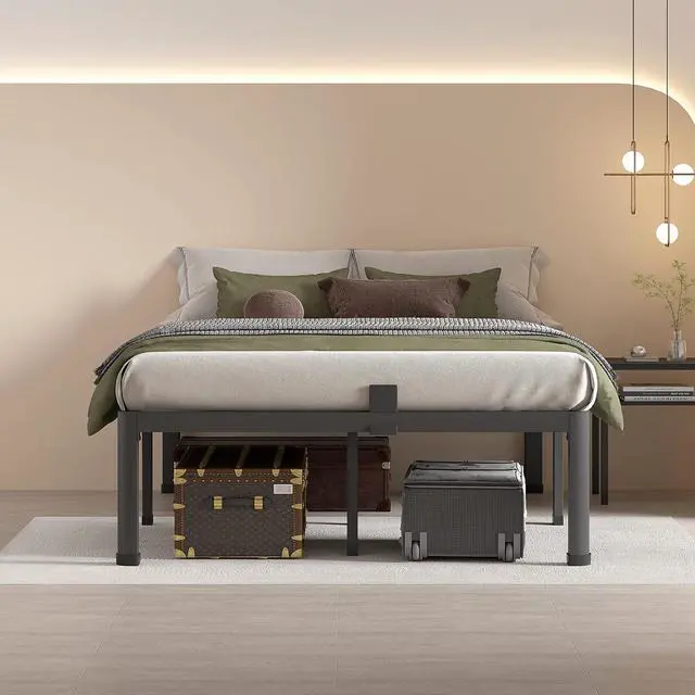 Alt view image 6 of 7 - MAF 18 Inch Queen Bed Frames with Round Corner Legs Mattress Slide Stopper | No Box Spring Needed, Heavy Duty Metal Platform Bed Frame, 16.6" Storage Space, 3000 LBS Steel Slats Support, Easy Assembly