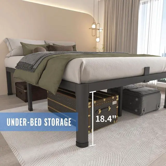 Alt view image 4 of 7 - MAF 20 Inch King Bed Frame with Round Corner Legs Mattress Slide Stopper | No Box Spring Needed, Heavy Duty Metal Platform Bed Frames, 18.6" Storage Space, 3000 LBS Steel Slats Support, Easy Assembly