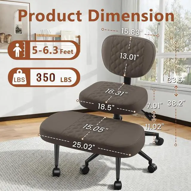 Alt view image 2 of 7 - AreShark Cross Legged Office Chair with Wheels, Kneeling Meditation Wide Criss Cross Swivel Ergonomic Chair with Back Support&Adjustable Height, ADHD Stool with Rotating Footrest for Yoga Home Office