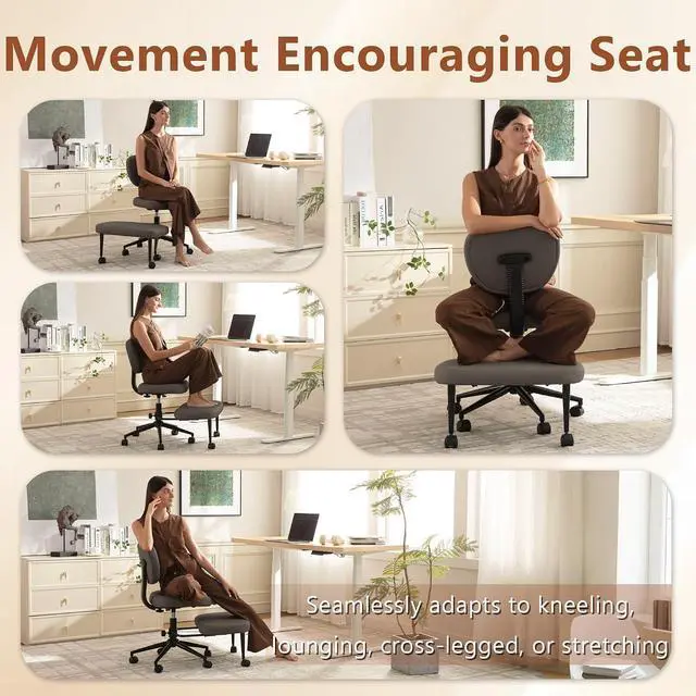 Alt view image 3 of 7 - AreShark Cross Legged Office Chair with Wheels, Kneeling Meditation Wide Criss Cross Swivel Ergonomic Chair with Back Support&Adjustable Height, ADHD Stool with Rotating Footrest for Yoga Home Office