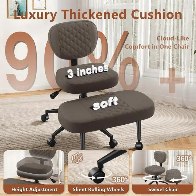Alt view image 4 of 7 - AreShark Cross Legged Office Chair with Wheels, Kneeling Meditation Wide Criss Cross Swivel Ergonomic Chair with Back Support&Adjustable Height, ADHD Stool with Rotating Footrest for Yoga Home Office