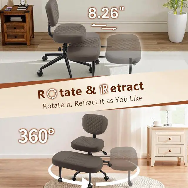 Alt view image 6 of 7 - AreShark Cross Legged Office Chair with Wheels, Kneeling Meditation Wide Criss Cross Swivel Ergonomic Chair with Back Support&Adjustable Height, ADHD Stool with Rotating Footrest for Yoga Home Office
