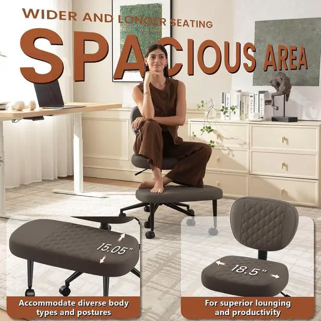 Alt view image 5 of 7 - AreShark Cross Legged Office Chair with Wheels, Kneeling Meditation Wide Criss Cross Swivel Ergonomic Chair with Back Support&Adjustable Height, ADHD Stool with Rotating Footrest for Yoga Home Office