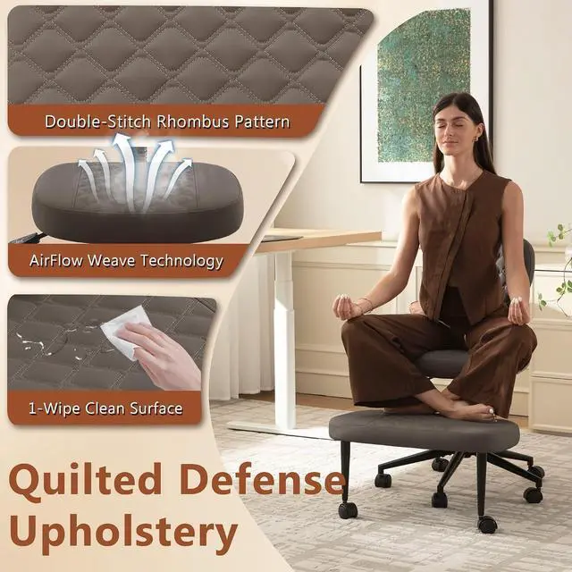 Alt view image 7 of 7 - AreShark Cross Legged Office Chair with Wheels, Kneeling Meditation Wide Criss Cross Swivel Ergonomic Chair with Back Support&Adjustable Height, ADHD Stool with Rotating Footrest for Yoga Home Office