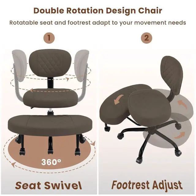Alt view image 4 of 7 - AreShark Cross Legged Office Chair with Wheels, Kneeling Meditation Wide Criss Cross Swivel Ergonomic Chair with Back Support&Adjustable Height, ADHD Stool with Rotating Footrest for Yoga Home Office