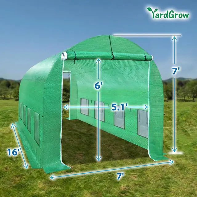 Alt view image 4 of 7 - YardGrow 2-Doors Replacement Greenhouse Cover for Larger Walk in Outdoor Yard Plant Gardening Hot House, Cover ONLY (12'x7'x7', Green)
