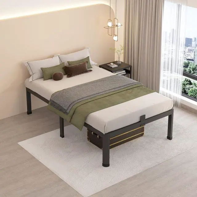 Alt view image 5 of 7 - MAF 18 Inch Twin Bed Frames with Round Corner Legs Mattress Slide Stopper | No Box Spring Needed, Heavy Duty Metal Platform Bed Frame, 16.6" Storage Space, 3000 LBS Steel Slats Support, Easy Assembly