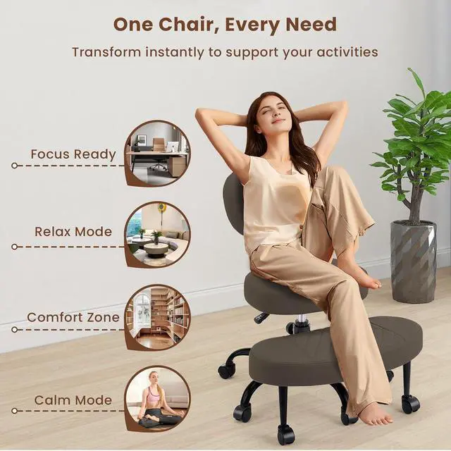 Alt view image 6 of 7 - AreShark Cross Legged Office Chair with Wheels, Kneeling Meditation Wide Criss Cross Swivel Ergonomic Chair with Back Support&Adjustable Height, ADHD Stool with Rotating Footrest for Yoga Home Office