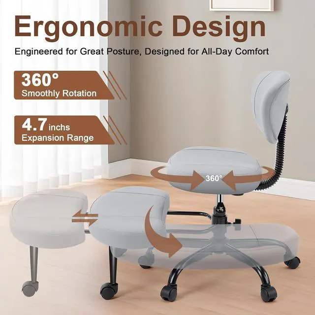 Alt view image 4 of 7 - AreShark Cross Legged Office Chair with Wheels, Kneeling Meditation Wide Criss Cross Swivel Ergonomic Chair with Back Support&Adjustable Height, ADHD Stool with Rotating Footrest for Yoga Home Office