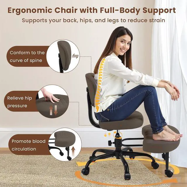 Alt view image 7 of 7 - AreShark Cross Legged Office Chair with Wheels, Kneeling Meditation Wide Criss Cross Swivel Ergonomic Chair with Back Support&Adjustable Height, ADHD Stool with Rotating Footrest for Yoga Home Office