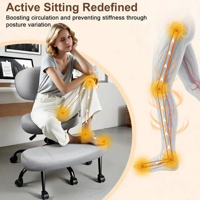 Alt view image 6 of 7 - AreShark Cross Legged Office Chair with Wheels, Kneeling Meditation Wide Criss Cross Swivel Ergonomic Chair with Back Support&Adjustable Height, ADHD Stool with Rotating Footrest for Yoga Home Office