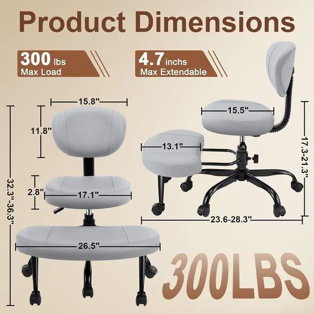 Alt view image 2 of 7 - AreShark Cross Legged Office Chair with Wheels, Kneeling Meditation Wide Criss Cross Swivel Ergonomic Chair with Back Support&Adjustable Height, ADHD Stool with Rotating Footrest for Yoga Home Office