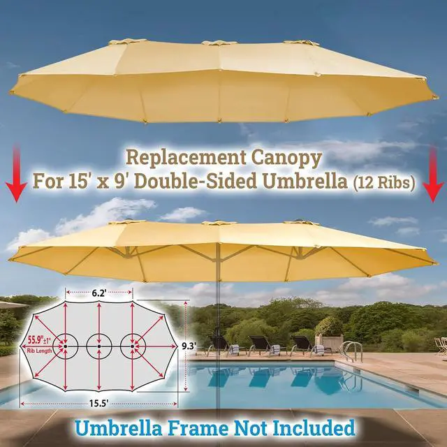 Alt view image 2 of 7 - YardGrow 12 Ribs Umbrella Canopy Replacement for 15'x9' Double-Sided Umbrella, Frame NOT Included