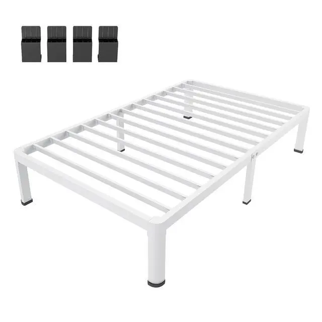 Alt view image 7 of 7 - MAF 18 Inch Twin Bed Frames White with Round Corner Legs Mattress Stopper | No Box Spring Needed, Heavy Duty Metal Platform Bed Frame, 16.6" Storage Space, 3000 LBS Steel Slats Support, Easy Assembly
