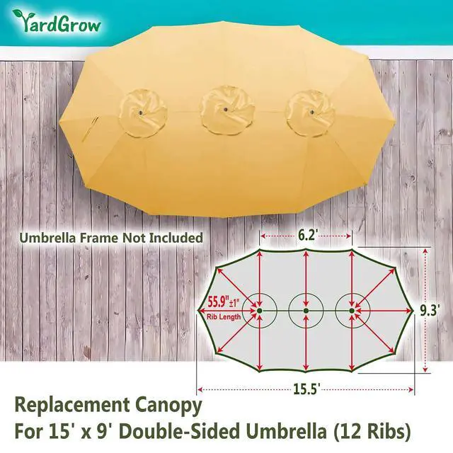 Alt view image 3 of 7 - YardGrow 12 Ribs Umbrella Canopy Replacement for 15'x9' Double-Sided Umbrella, Frame NOT Included