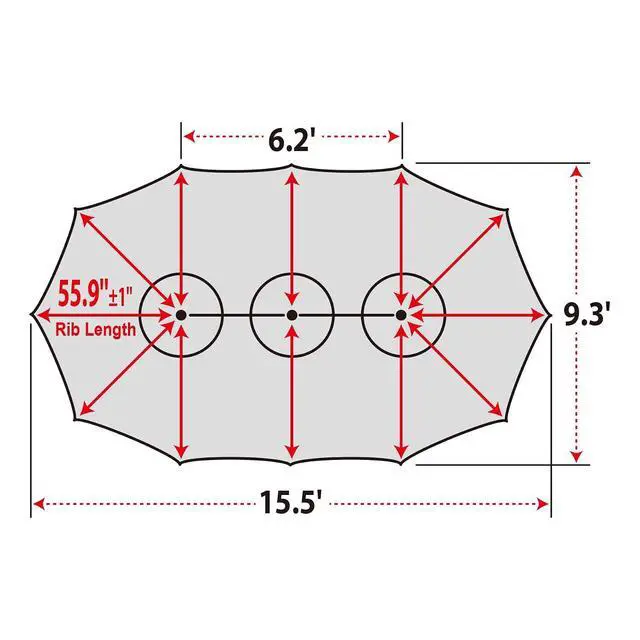 Alt view image 5 of 7 - YardGrow 12 Ribs Umbrella Canopy Replacement for 15'x9' Double-Sided Umbrella, Frame NOT Included