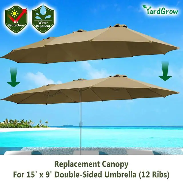 Alt view image 2 of 6 - YardGrow 12 Ribs Umbrella Canopy Replacement for 15'x9' Double-Sided Umbrella, Frame NOT Included