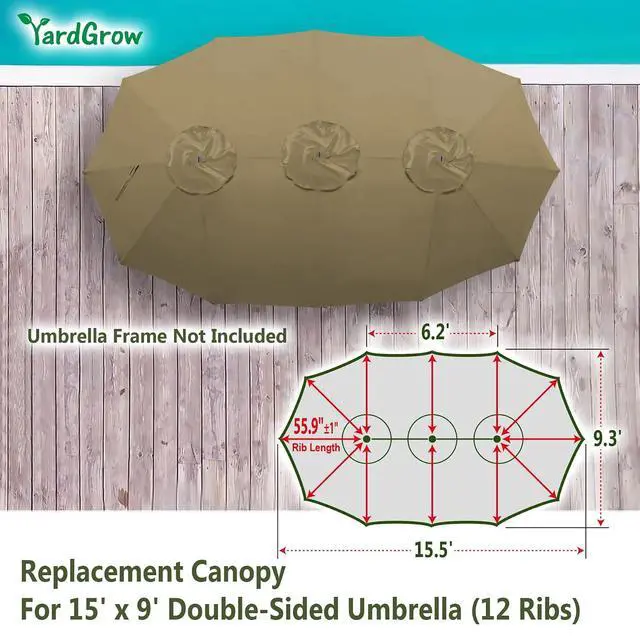 Alt view image 3 of 6 - YardGrow 12 Ribs Umbrella Canopy Replacement for 15'x9' Double-Sided Umbrella, Frame NOT Included