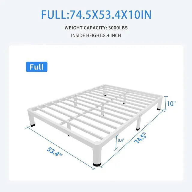 Alt view image 2 of 7 - MAF 10 Inch Full Bed Frame White with Round Corner Legs and Mattress Baffle | No Box Spring Needed, Heavy Duty Metal Platform Bed Frame, 3000 LBS Steel Slats Support, Easy Assembly, Noise Free