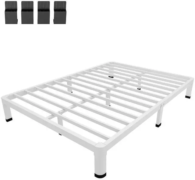 Alt view image 7 of 7 - MAF 10 Inch Full Bed Frame White with Round Corner Legs and Mattress Baffle | No Box Spring Needed, Heavy Duty Metal Platform Bed Frame, 3000 LBS Steel Slats Support, Easy Assembly, Noise Free