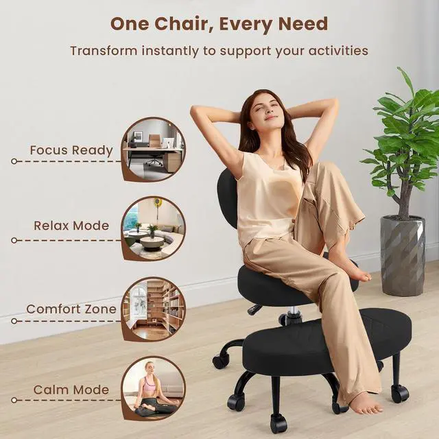 Alt view image 3 of 7 - AreShark Cross Legged Office Chair with Wheels, Kneeling Meditation Wide Criss Cross Swivel Ergonomic Chair with Back Support&Adjustable Height, ADHD Stool with Rotating Footrest for Yoga Home Office