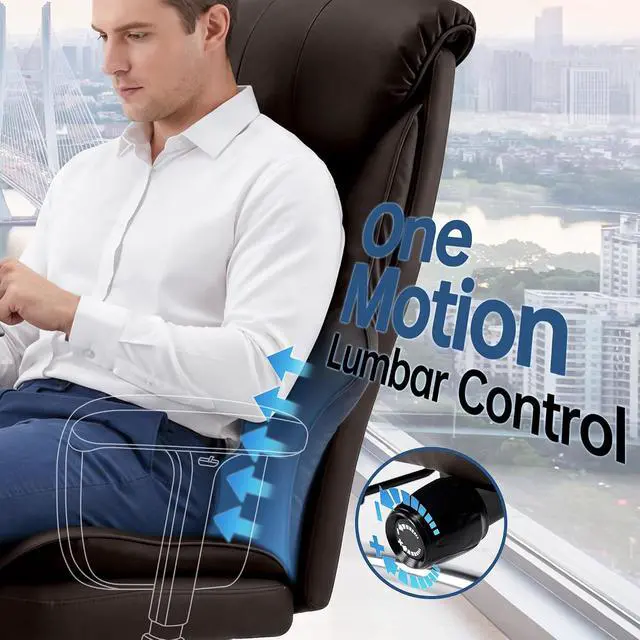 Alt view image 4 of 7 - AreShark Big and Tall Office Chair - Executive High Back Leather Office Desk Chair with Adjustable Lumbar Support - Ergonomic Comfortable Heavy Duty Computer Gaming Chair with Padded Arms & Wide Seat