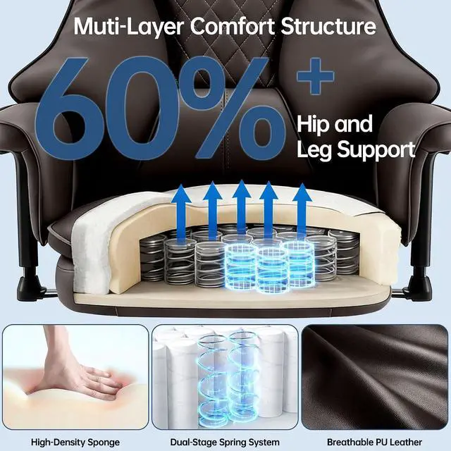 Alt view image 5 of 7 - AreShark Big and Tall Office Chair - Executive High Back Leather Office Desk Chair with Adjustable Lumbar Support - Ergonomic Comfortable Heavy Duty Computer Gaming Chair with Padded Arms & Wide Seat