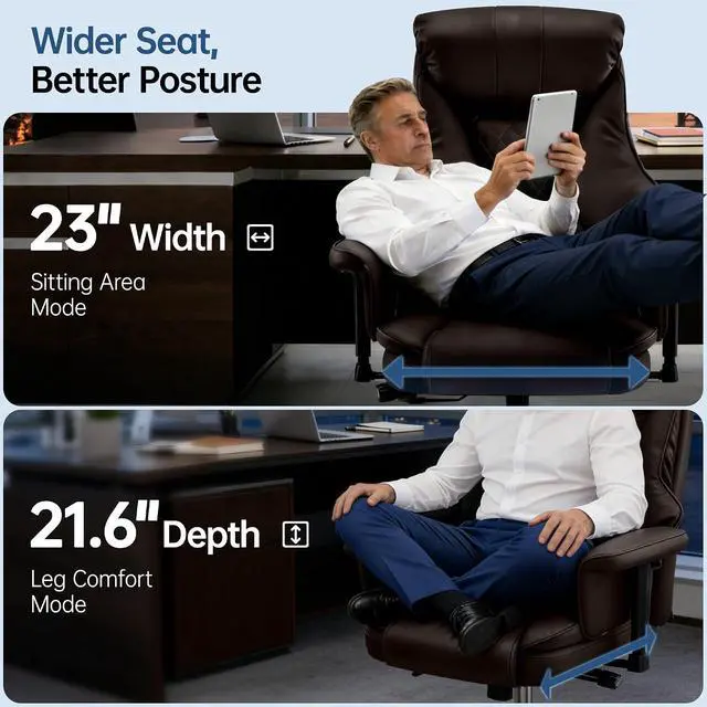 Alt view image 6 of 7 - AreShark Big and Tall Office Chair - Executive High Back Leather Office Desk Chair with Adjustable Lumbar Support - Ergonomic Comfortable Heavy Duty Computer Gaming Chair with Padded Arms & Wide Seat