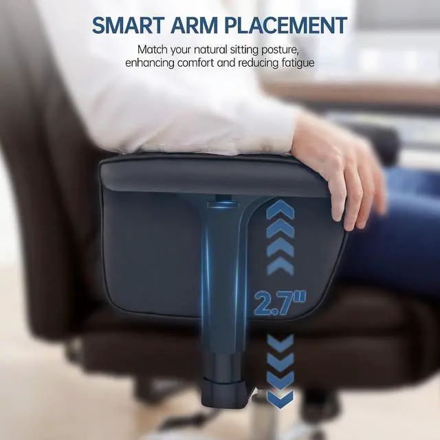 Alt view image 7 of 7 - AreShark Big and Tall Office Chair - Executive High Back Leather Office Desk Chair with Adjustable Lumbar Support - Ergonomic Comfortable Heavy Duty Computer Gaming Chair with Padded Arms & Wide Seat